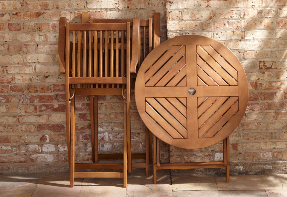 Eucalyptus Folding 30 inch Table and Two Chairs Set Sharper Image