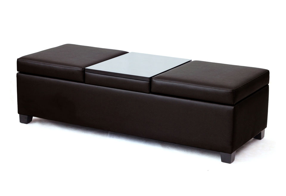 Storage Ottoman with Tray and Double Lids Sharper Image
