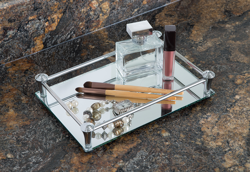 Square Vanity Mirror Tray with Rails Sharper Image