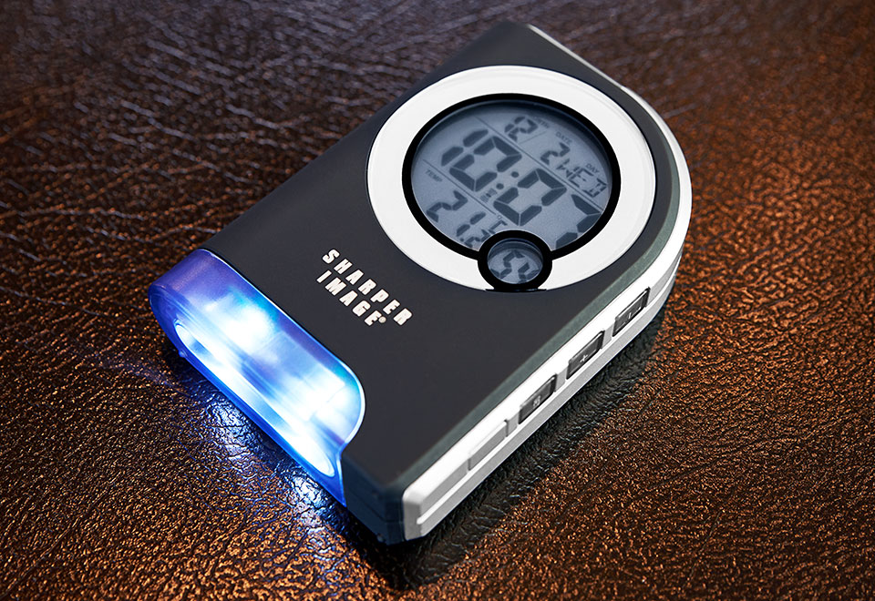 Travel Alarm Clock with Dual LED Flashlight Sharper Image