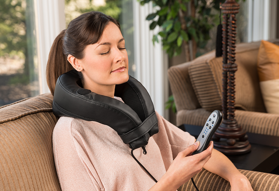 Heated Vibration Neck Massager with 6 Soothing Sounds Sharper Image