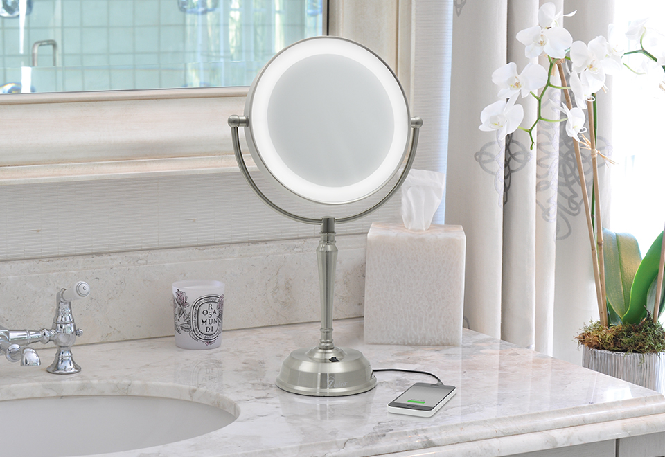 Cordless Lighted Vanity Mirror with Phone Charger Sharper Image