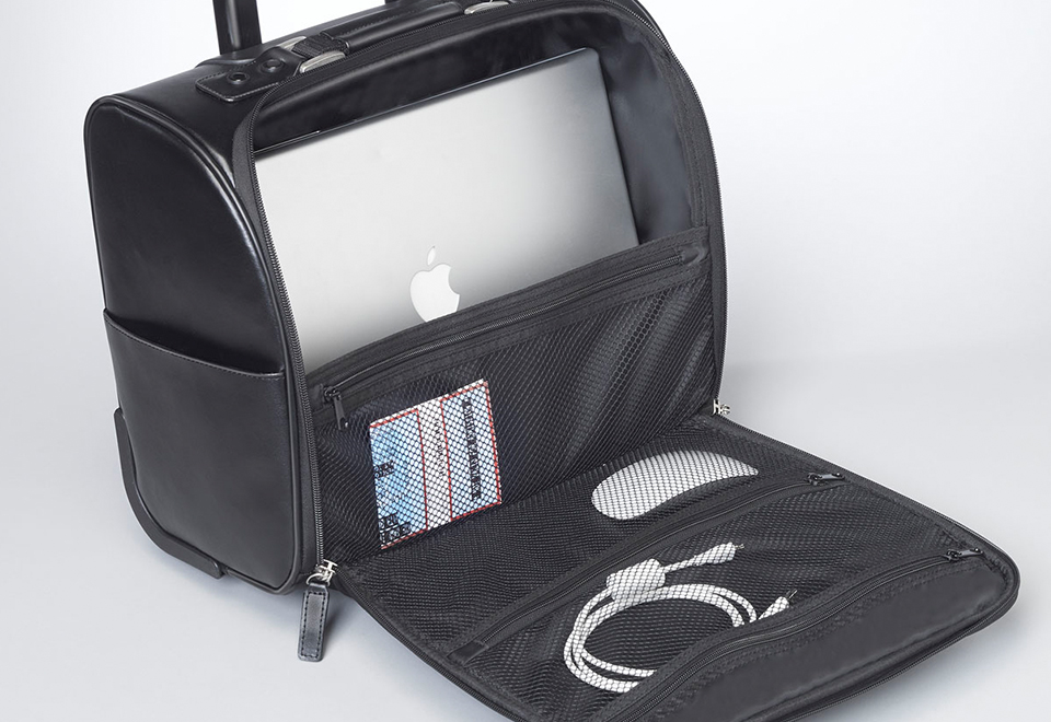 Wide Mouth Leather Underseat Wheeled Luggage Sharper Image