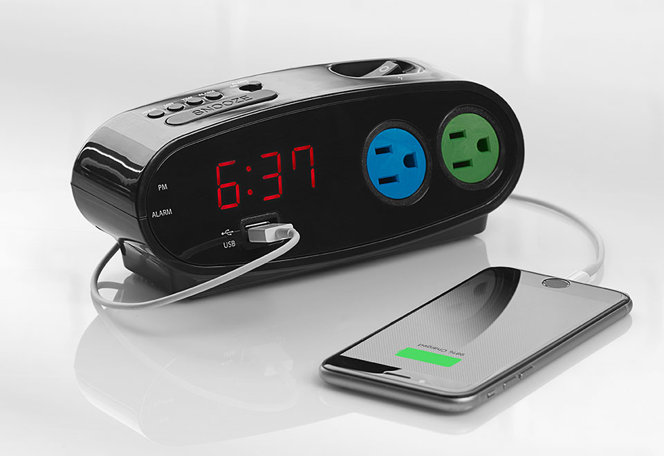 Digital Alarm Clock with Power Outlets and USB Port Sharper Image