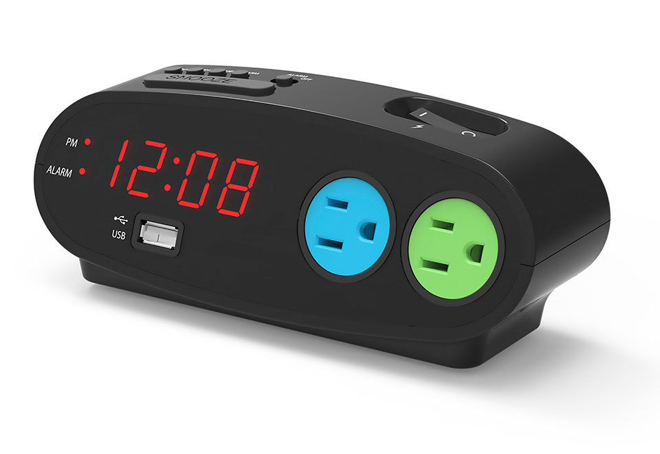 Digital Alarm Clock with Power Outlets and USB Port Sharper Image