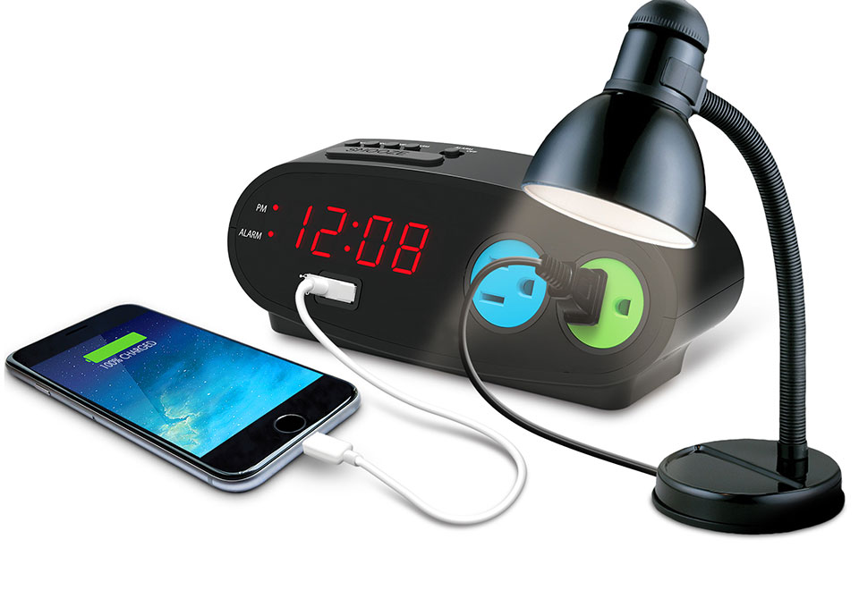 Digital Alarm Clock with Power Outlets and USB Port Sharper Image