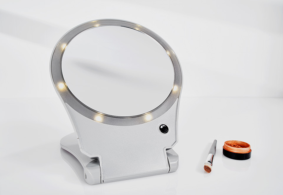 10X Lighted Folding Travel Mirror Sharper Image